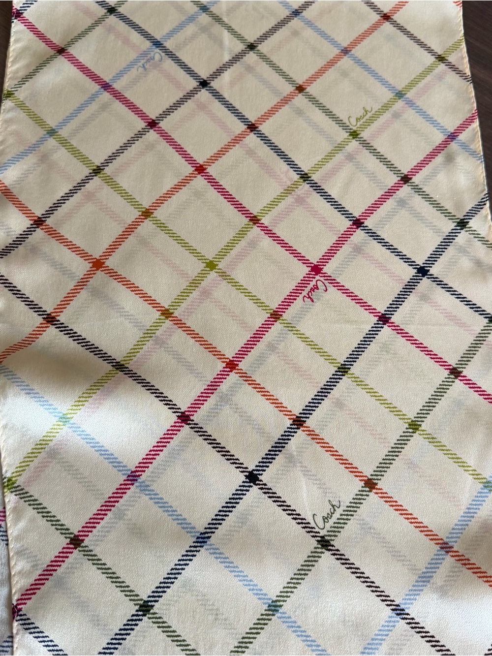 Coach 100% Silk Multicolor Plaid Oblong Scarf 60 x 10 - Picture 4 of 5